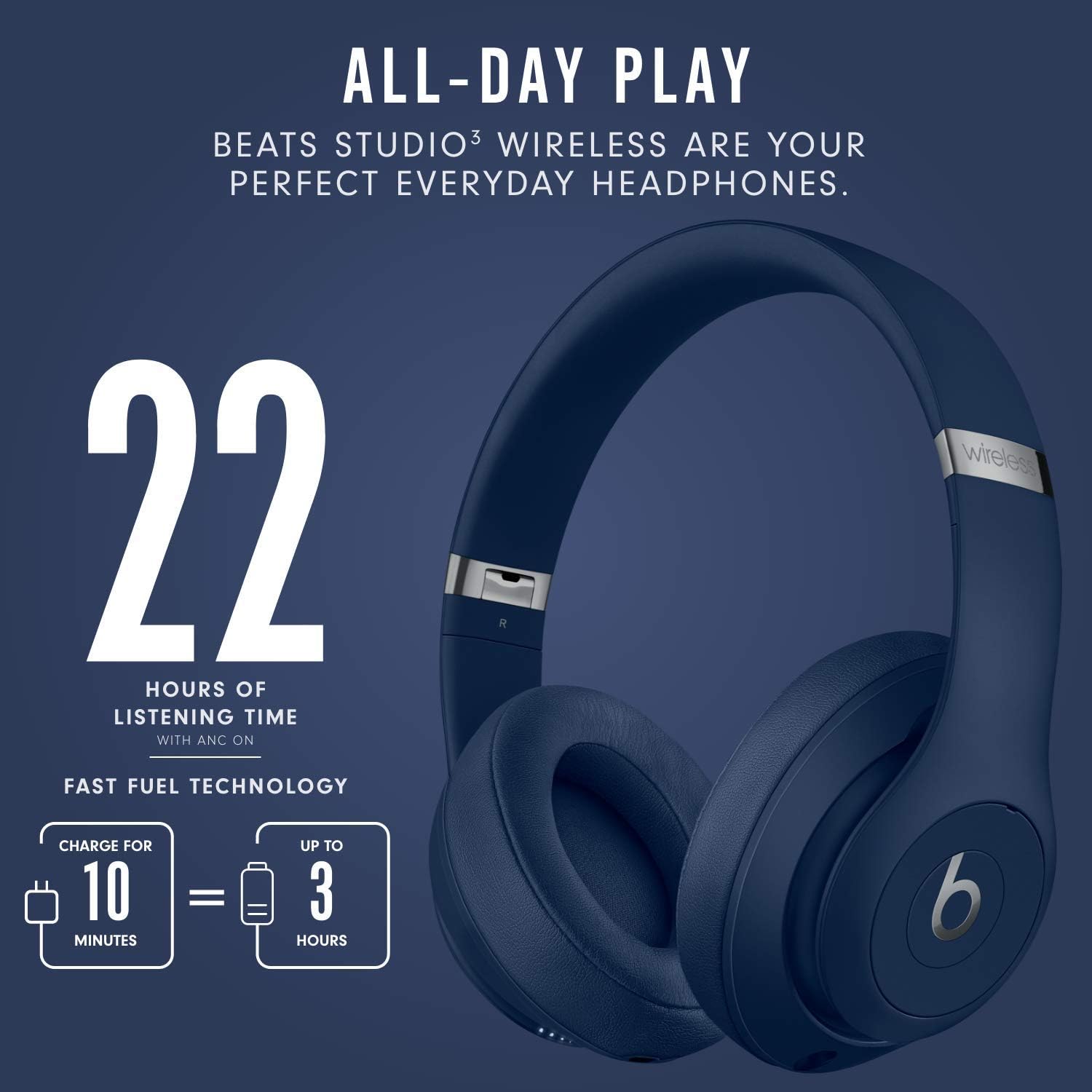 Beats Studio3 Wireless Noise Cancelling Over Ear Headphones, Blue