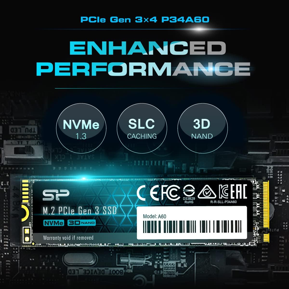 Silicon Power P34A60 1TB NVMe PCIe Up to 2200MB/s, M.2 2280 Internal S